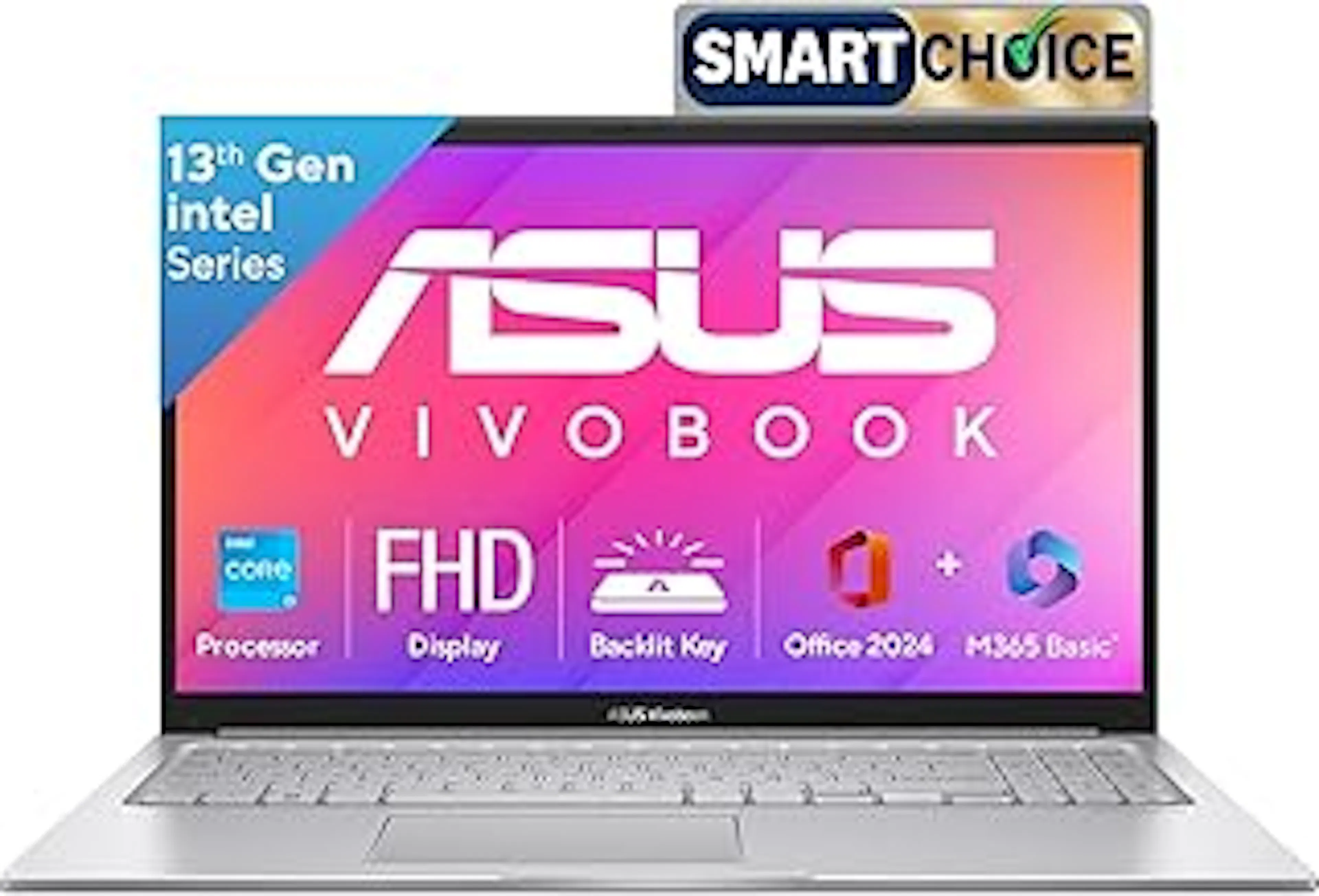 ASUS Vivobook 15, Smartchoice,Intel Core i3 13th Gen 1315U, 12GB RAM, 512GB SSD, FHD 15.6", Windows 11, Office 2024, Cool Silver, 1.7Kg, X1504VA-BQ331WS, Intel UHD iGPU, Thin & Light, 42Whrs Laptop