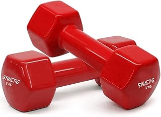 Amazon Brand - SymactiveVinyl Coated Fixed Dumbbell for Gym Exercises, Set of 2, 3 kg, Red