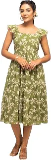 FIORRAWomen's Fit And Flare Knee Length Georgette Floral Printed Below The Knee Dress