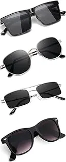 SheomyUnisex Combo offer pack of 4 shades glasses White Black Candy MC stan Rectangular Retro Vintage Narrow Non-Polarized Sunglasses Small Narrow Square Sun Glasses Combo offer pack (Medium)