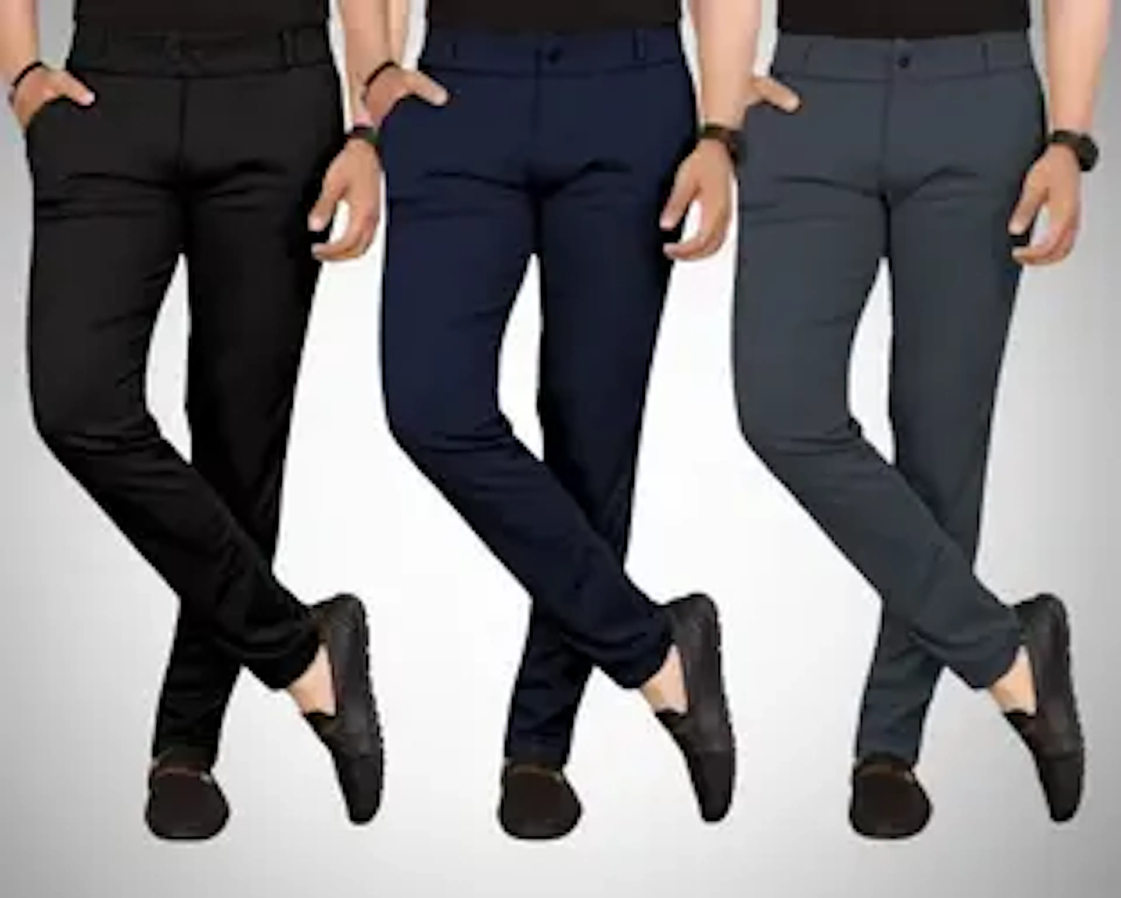 CRESIM Slim Fit, Regular Fit Men Black, Blue, Grey Trousers