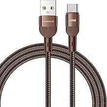HAMMER 100W 5A USB to Type-C for OnePlus with WARP/VOOC/FLASH support, Super Fast Charging Cable,1.2M Nylon Braided,Tangle free,480Mbps Data Transfer, supports OPPO (Brown)