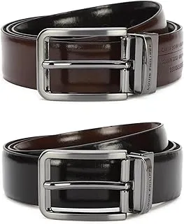 Louis PhilippeMen's 100% Italian Leather Brush Gun Metal Buckle Formal Reversible Belt