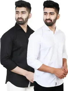 Feel high Men Solid Casual White, Black Shirt