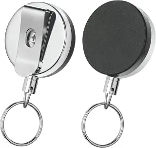 Pack of 2 Metal Badge ID Card Holders for Office Employee and Staff Retractable YOYO Badge Reel Steel and Black Lanyard for ID Cards