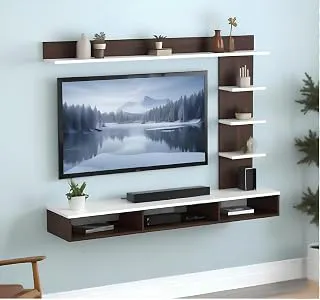 48 inch MDF C Shaped Wall Mounted TV Unit, Floating Cabinet for Living Room/Kid's Room/Bedroom Suitable for up to 48 inches Smart TV, (Wenge White)