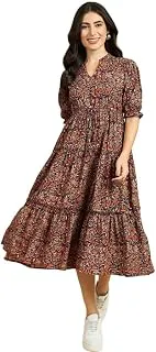 Women's Floral Summer Maxi Dress I Cotton Printed I One Piece Bodycon Midi Dress with V-Neck, Puffed Sleeves