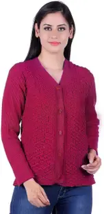 SatSun Women Button Self Design Cardigan