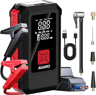 AGARO Regal Tyre inflator & Jump Starter, for Cars & Bikes, 14.8V, Upto 150 PSI, 10000 mAH Powerful Battery, LED Light, Digital Display, Multiple Nozzles