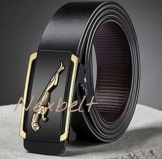 GenericNexbelt Men's Leather Belt, Black with Gold Leaping Jaguar Automatic Buckle, Formal Style