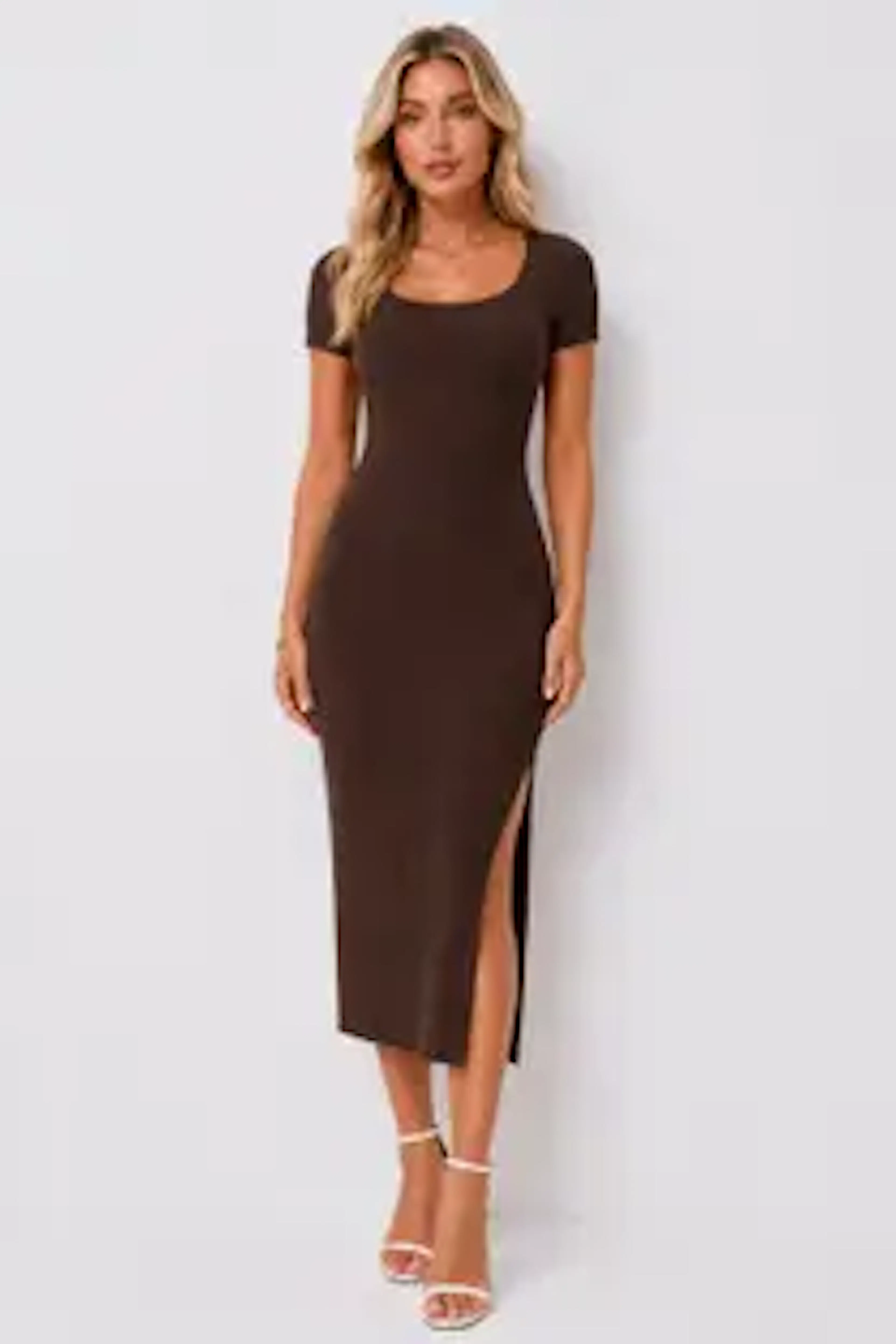 HARSII ZONE Women Bodycon Brown Below Knee Dress