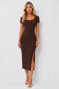 HARSII ZONE Women Bodycon Brown Below Knee Dress
