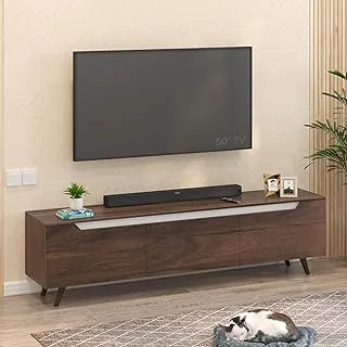 BLUEWUD Blesky Engineering Wood Floor Standing TV Entertainment Unit Set Top Box Stand/TV Cabinet Panel with Shelves for Books & Décor Display Unit, Ideal for 75” (Brown Maple)
