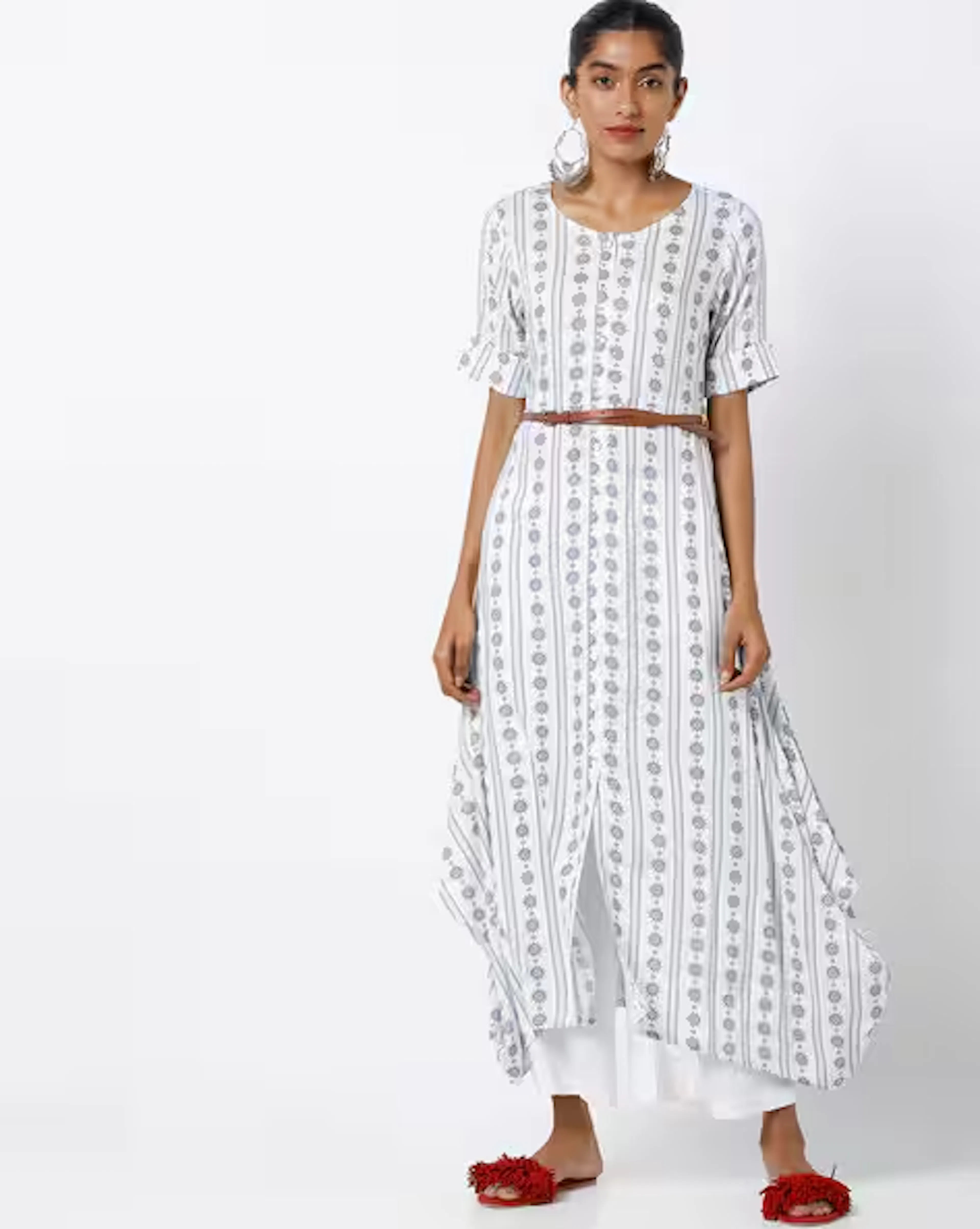 Floral Print Maxi A-line Dress with Belt