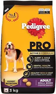 Pedigree PRO Adult Small Breed, 3 kg Dry Dog Food, Vet Trusted Brand, Expert Nutrition, Quality Protein, 33% More Nutrients (9 Months Onwards)