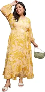 Miss Chase A+Women's V-Neck Three-Quarter Sleeve Floral Wrap Chiffon Midi Dress