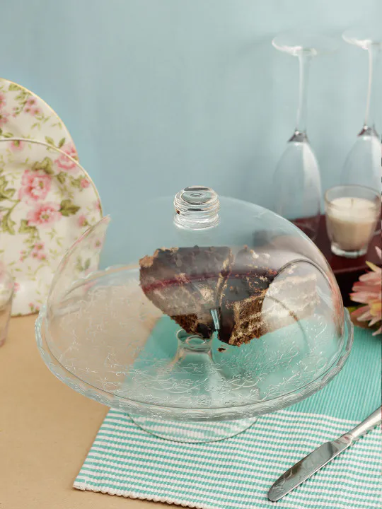 INCRIZMA Transparent Solid Glass Footed Service Cake Plate Stand With Dome
