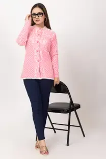 Aphrodite Self Design Mandarin Neck Casual Women Pink Sweater