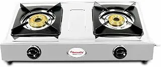 Butterfly Smart 2 Burner Stainless Steel Gas Stove | Manual Ignition | Brass Burners | Skid-proof Legs | 1 Year Manufacturer's Warranty | Grey