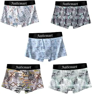 ANTICMARTMen’s Printed Boxer Briefs Pack of 5 | Soft Stretch Breathable Trunks Underwear for Men | Multicolor Designer Innerwear for Men
