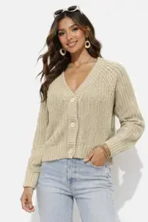 Nobarr Self Design V Neck Casual Women Beige Sweater