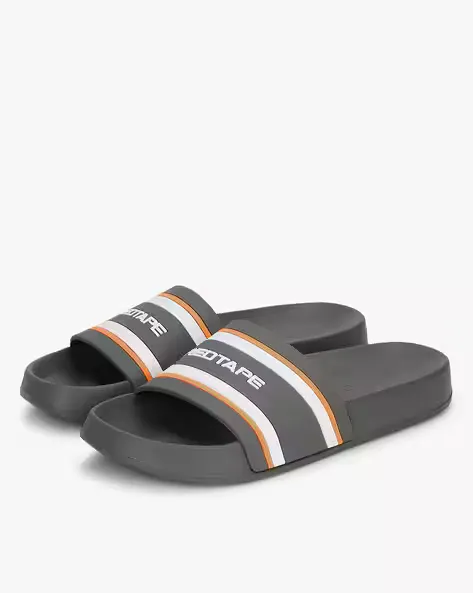 Brand Embossed Sliders with Contrast Stripes