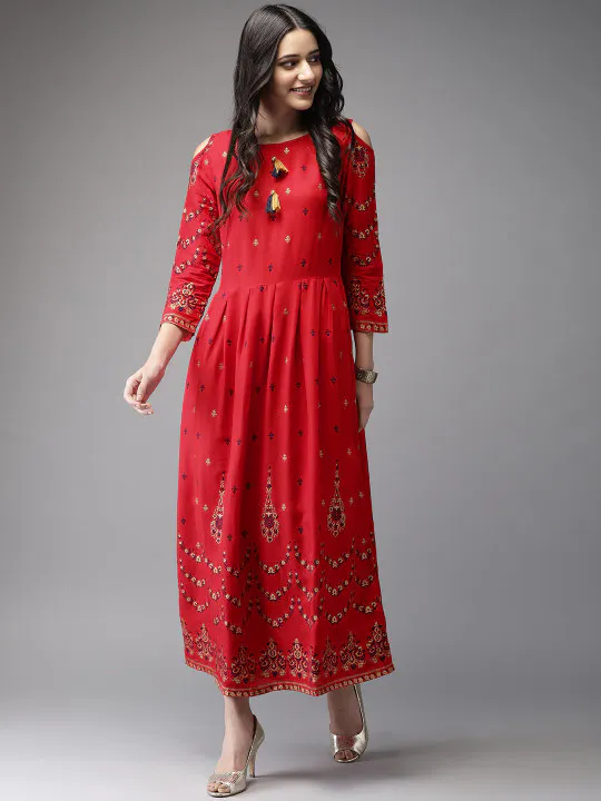 Anouk Women Red Printed A-Line Kurta