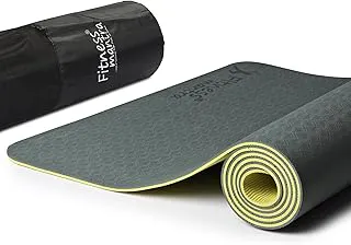 Fitness Mantra® TPE Dual Color Anti-Slip Yoga Mat with Cover Bag for Gym Workout and Yoga Exercise for Men & Women Fitness| 1 Piece| 6mm| 24"x72"|Premium Dual Color Mat| Army + Lemon|