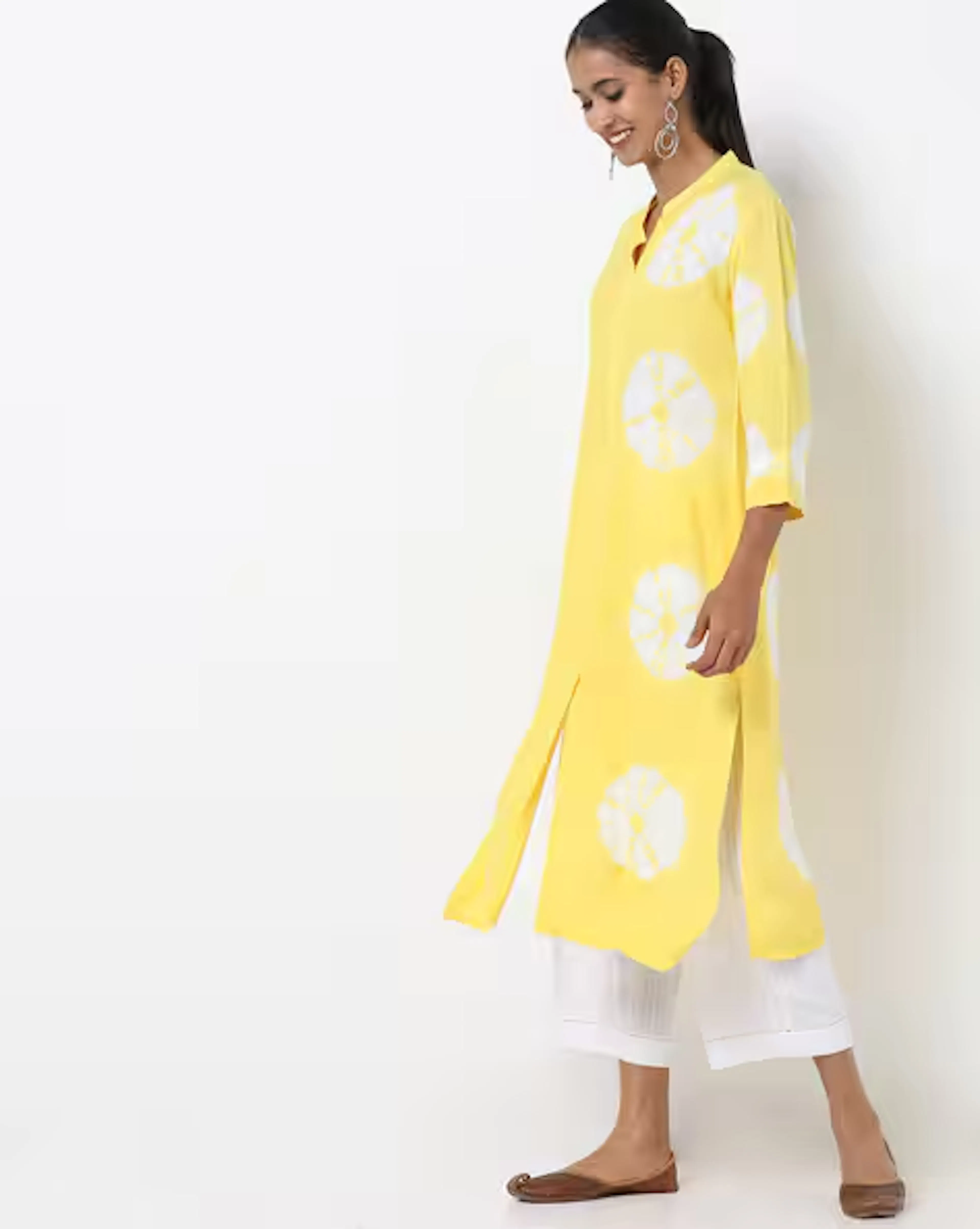 Tie & Dye Kurta with Notched Band Collar
