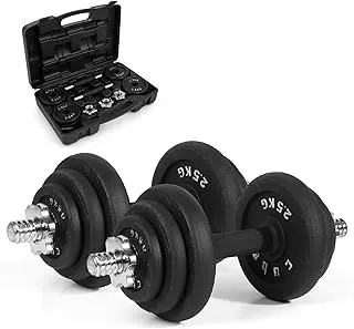 The Cube ClubAdjustable Dumbbell 10Kg Cast Iron Powerbells With Anti-Slip Rod Set For Empower Your Fitness|Dumbbells Weights For Exercise Full Body Workout Gym Equipment For Men & Women(Black)