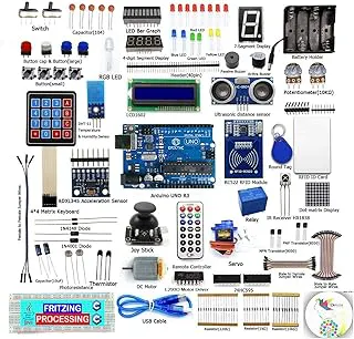RFID Starter Kit for Arduino UNO R3 with SG90 Servo, RC522 RFID Module, Joystick, LCD1602, 4x4 Keypad, HC-SR04, Including Tutorial & Code (Multicolor)