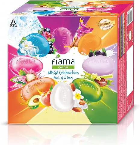 Fiama Gel Bar Mega Celebration Pack 1kg (125g Pack of 8) | 8 Unique Soap Variants | Moisturised Skin with 30% Smoothing Body Serum | Bathing Soap Gift Set for Women & Men | All Skin Types Moisturizing