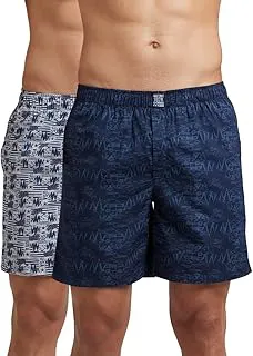 JockeyUS57 Men's Super Combed Mercerized Cotton Woven Printed Boxer Shorts with Side Pocket (Pack of 2_Prints May Vary)