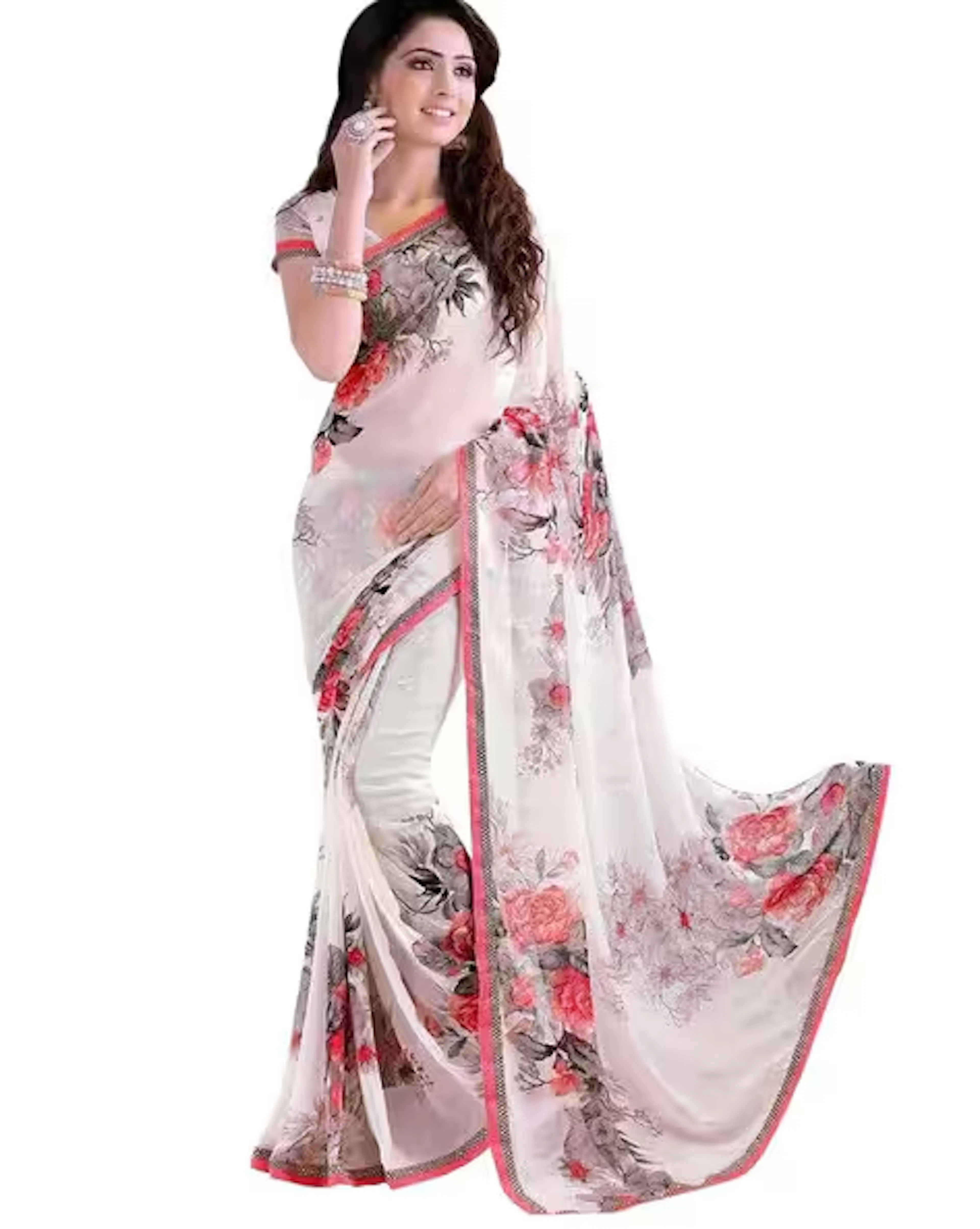 Floral Printed Saree with Contrast Border