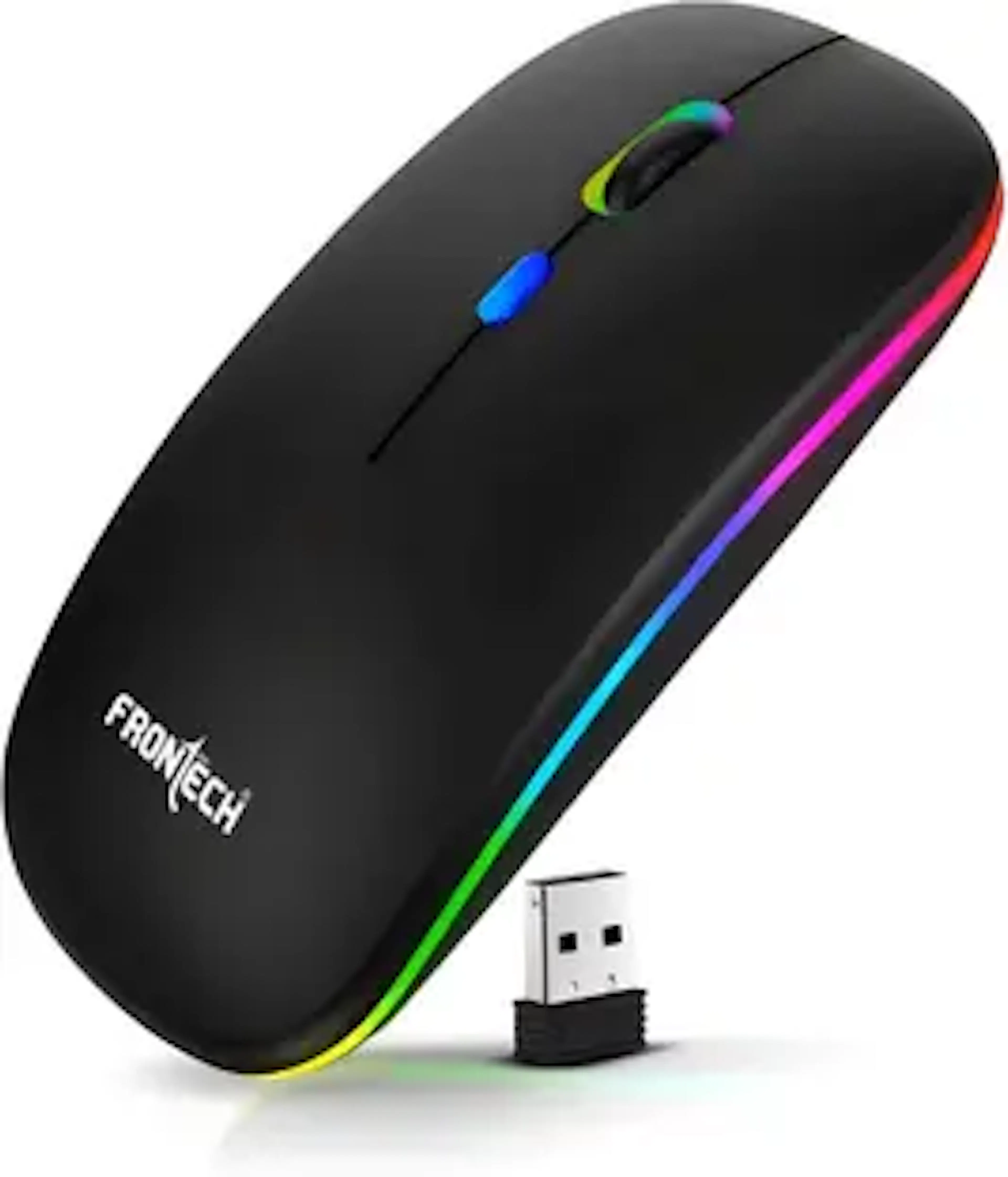 Frontech RGB Wireless Mouse – 2.4GHz/Bluetooth, 1600 DPI, Rechargeable Ambidextrous Optical Mouse With Bluetooth