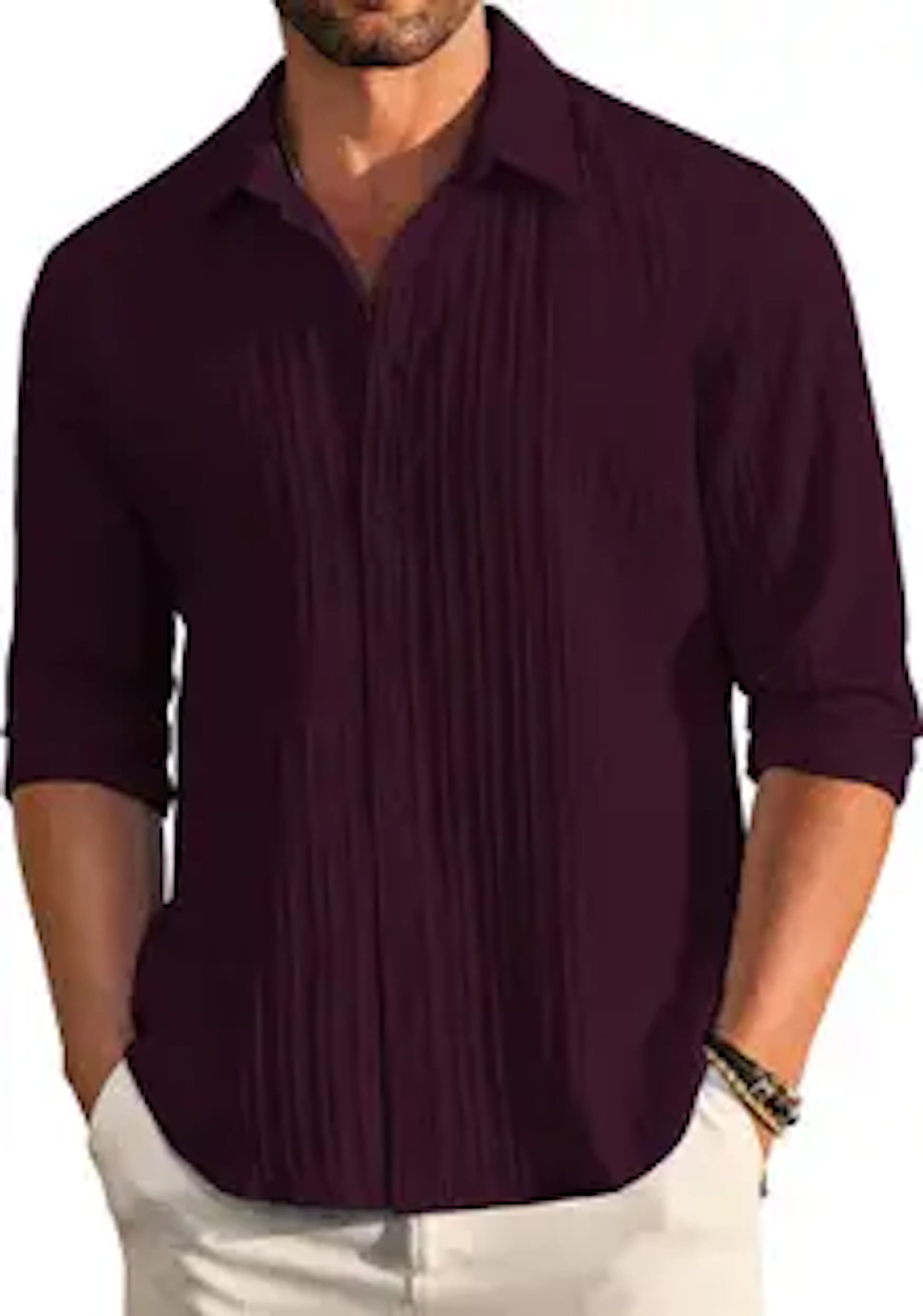 DEEMOON Men Striped Casual Purple Shirt