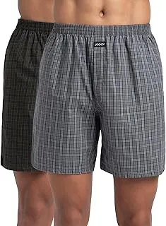 Jockey1223 Men's Super Combed Mercerized Cotton Woven Checkered Boxer Shorts with Side Pocket (Pack of 2)