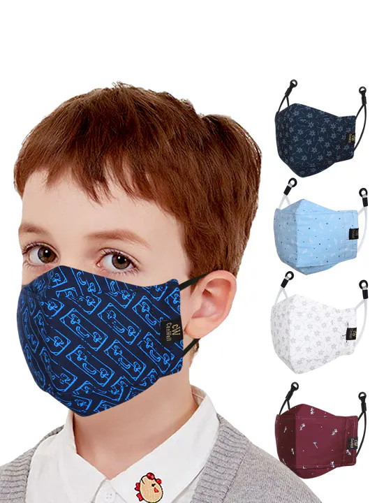 CENWELL Kids Pack Of 5 Printed 6-Ply Reusable Pure Cotton 3D Cloth Face Masks