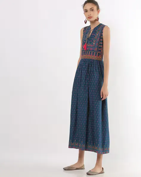Printed Gown Dress with Tie-Up