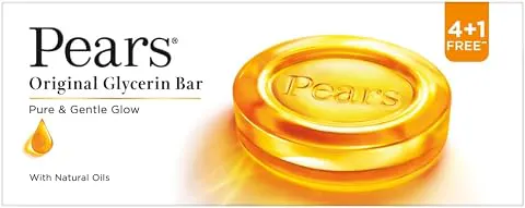 Pears Original Glycerin Soap Bar - Pure & Gentle Glow | With 98% Pure Glycerin | For Hydration & Glow | With Plant Based Cleanser for Skin & Body | Paraben-free | 125gms x 5 Moisturizing