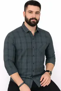 YELLOWDASH Men Checkered Casual Grey, Black Shirt