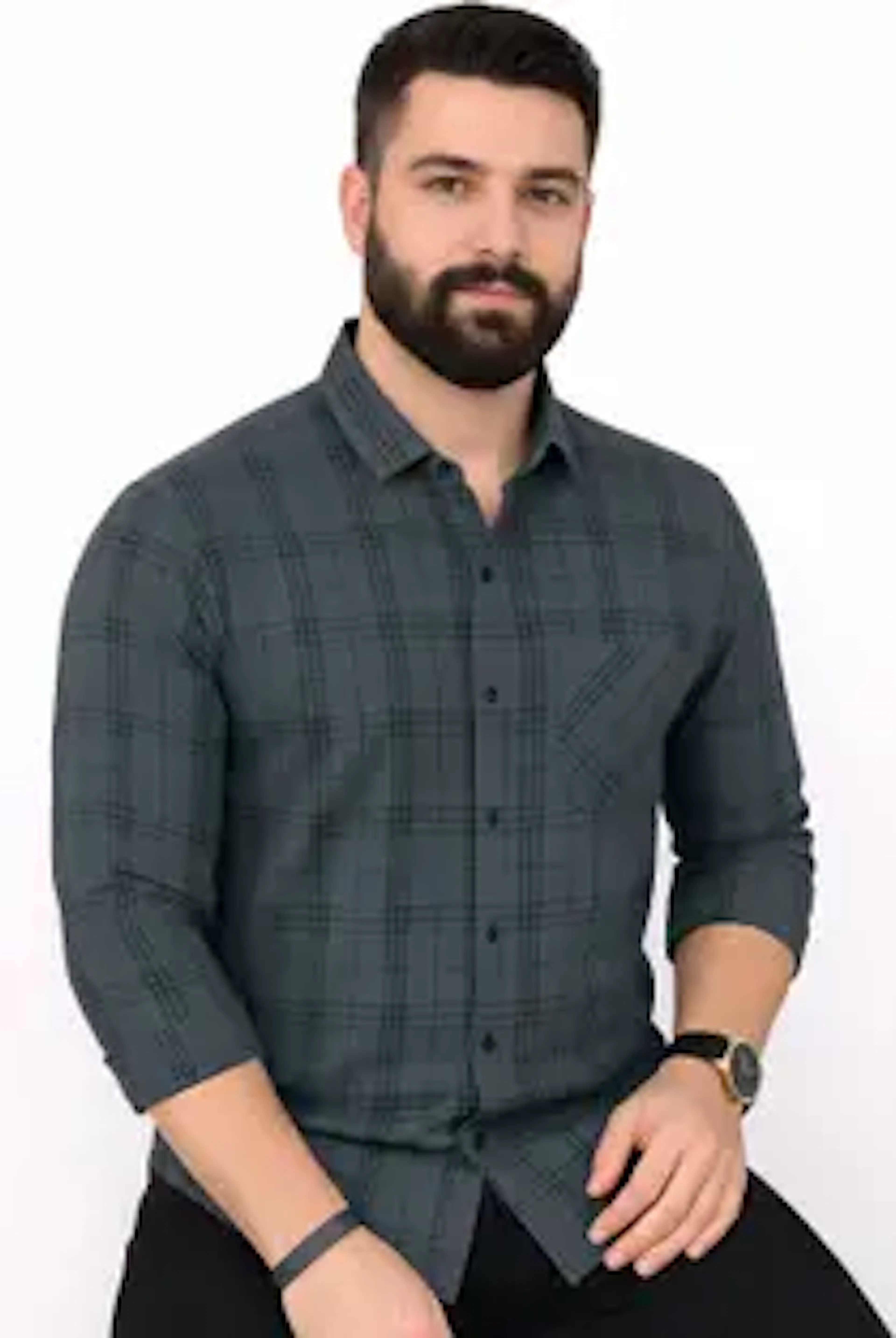YELLOWDASH Men Checkered Casual Grey, Black Shirt