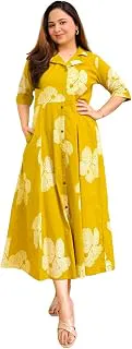 Woman's Rayon Floral Printed A-Line Flared Kurti, Collor Nack, 3/4 Sleeves