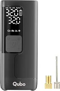 Qubo Digital Tyre Inflator MAX by Hero Group | 5200 mAh Battery+12V Port | 150 PSI | Quick Inflation | Digital Display | 5 Air Fill Modes | Auto Cut-Off | Multi-Nozzle Compatible | Emergency Light