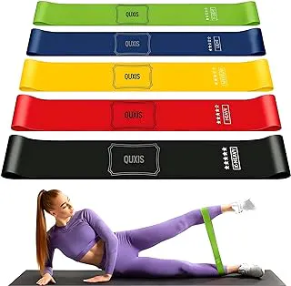 QUXIS Resistance Bands Set for Men and Women, Pack of 5 Different Levels Elastic Band for Home Gym Long Exercise Workout – Great Fitness Equipment for Training, Yoga – Free Carrying Bag
