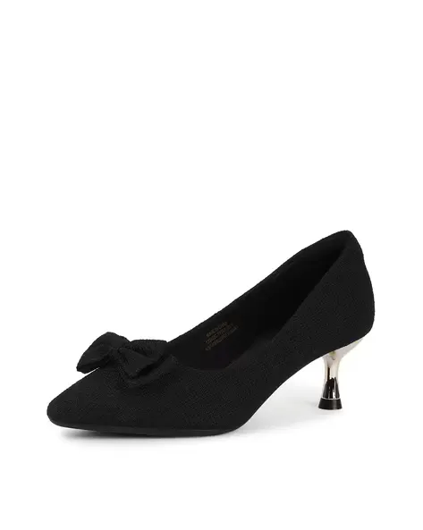 Textured Cone Heeled Shoes with Bow Accent