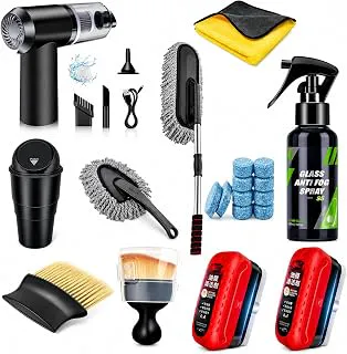 20PCS Complete Car Cleaning Kit with 3-in-1 Handheld Vacuum Cleaner, Microfiber Duster, Detailing Brushes, Car Drying Towel, Anti Fog Spray, Oil Film Remover Brush, Interior & Exterior Auto Care Set