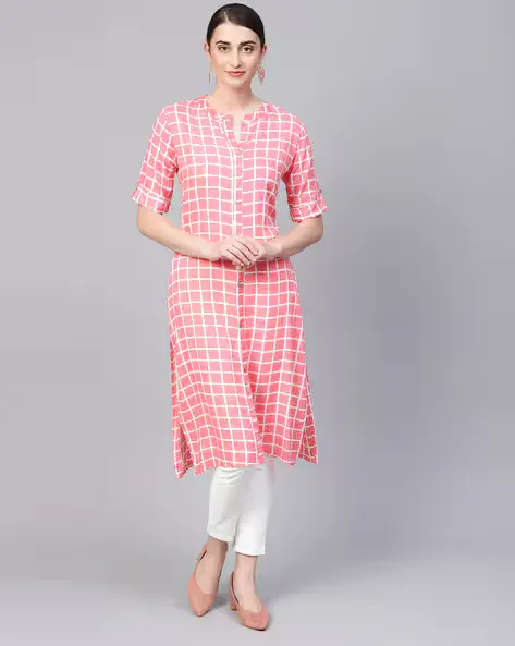 Checked Button-Down Straight Kurta