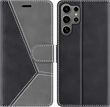 ClickCaseTrend Series for Samsung Galaxy S25 Ultra Leather Wallet Flip Case Magnetic Closure Flip Cover for Samsung Galaxy S25 Ultra (Grey Black)