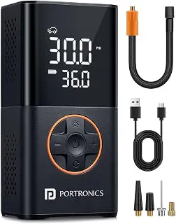 Portronics Vayu 3.0 tyre Inflator with 150 PSI Pressure, 4000 mAh Battery, Digital Display, Pressure Detection, Air Pump Compressor for Cars, Bikes, Bicycles & Balls(Black)